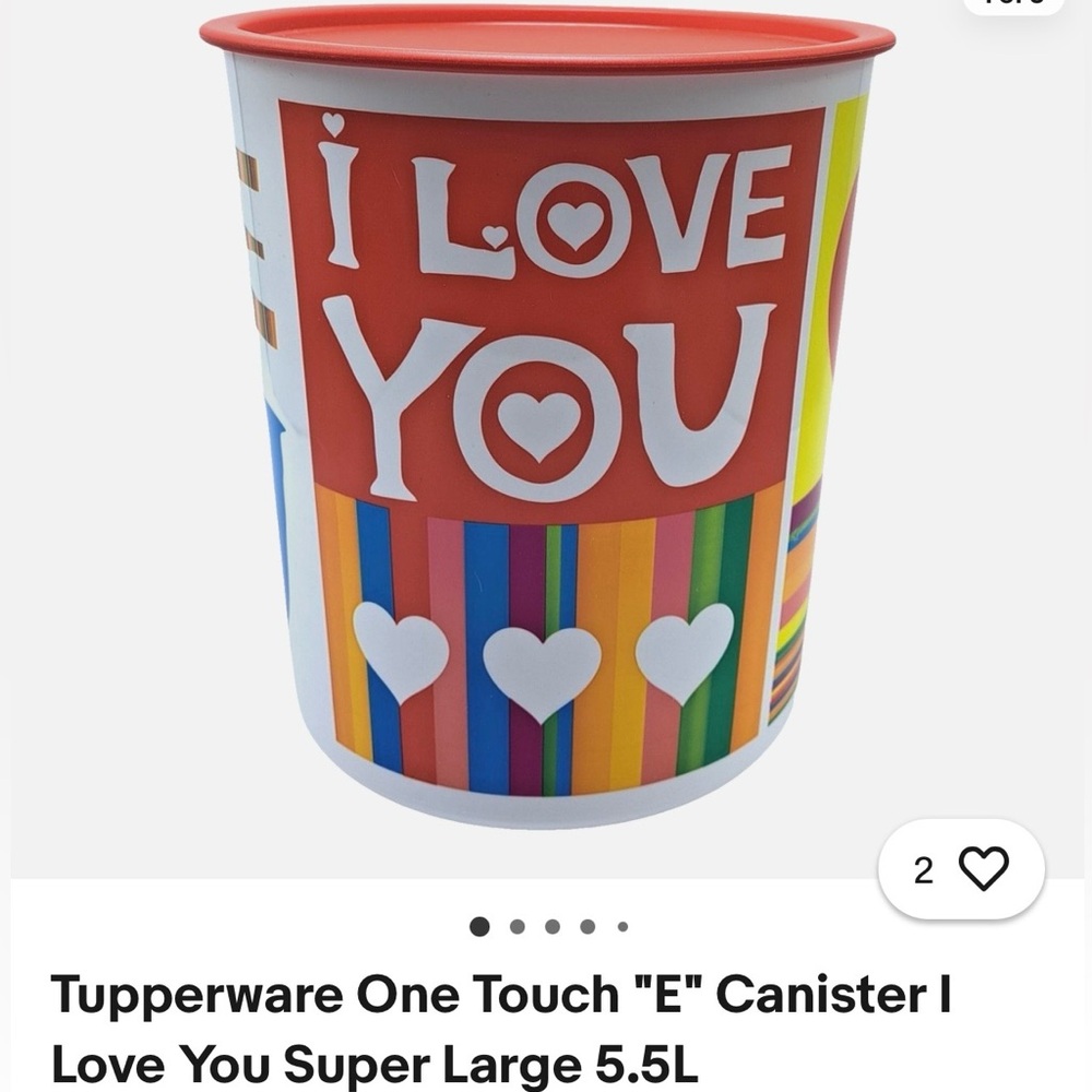 NEW!  Tupperware I Love You Canister - Red and Multicolor Stripes (LAST one)